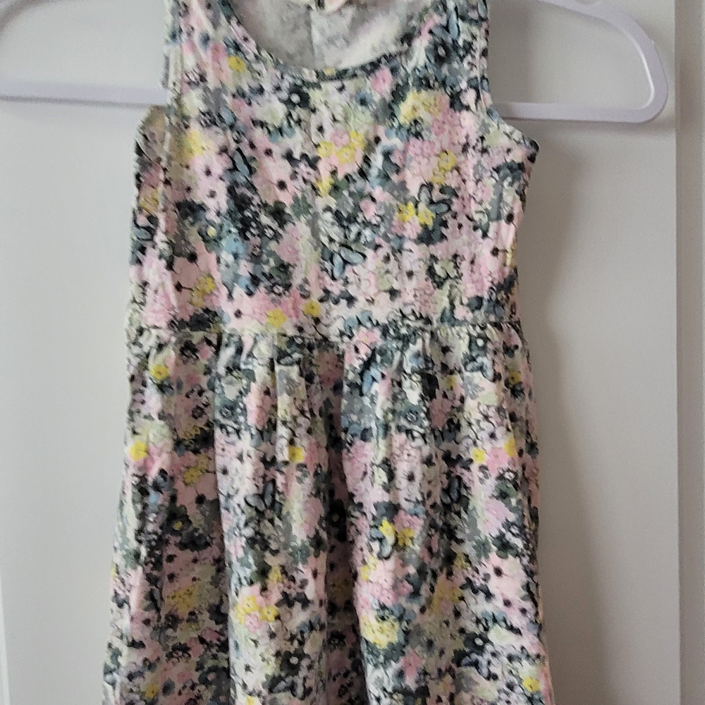 H&M Pink and Yellow Pleated Sundress Crew Neck
